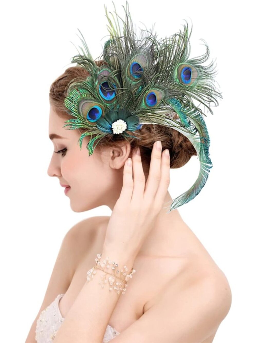 Elegant Peacock Feather Fascinator Hair Clip | 1920s Vintage Style Headpiece for